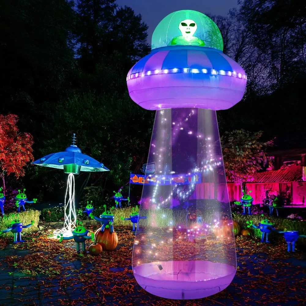 10 FT Halloween Inflatables Outdoor Decorations, Alien Halloween Blow Up Yard Decorations with LED Lights, UFO Inflatablle