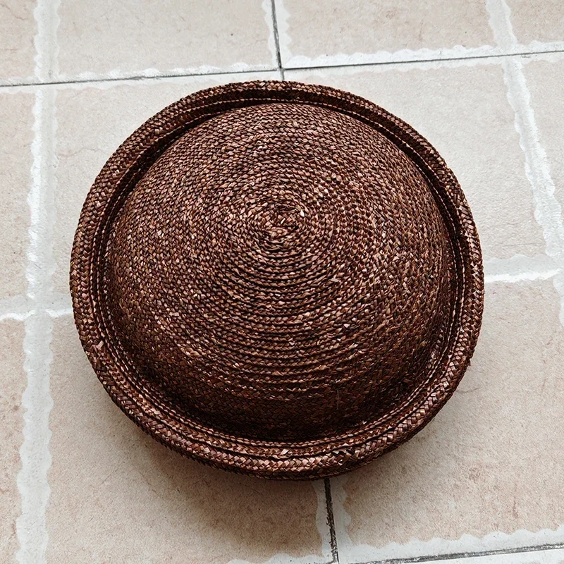 Topi Jerami Beret Datar Musim Panas untuk Wanita, Topi Pantai, Topi Gereja, Topi Pesta