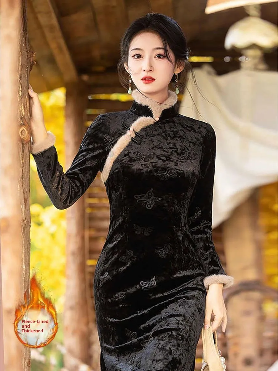 

Новая зимняя женская одежда 2025 года: утепленное платье с длинным рукавом и флисовой подкладкой, улучшенная модель