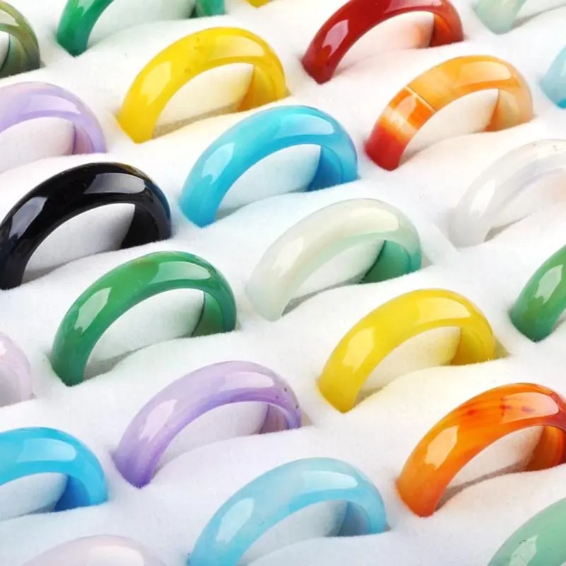 

Wholesale 10pcs/lot Multicolor Agates Circle Natural Stone Finger Rings For Women Fashion Party Gifts Wholesale