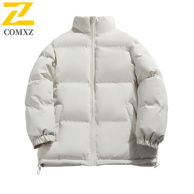 

COMXZ 2025 зимнее мужское мягкое однотонное хлопковое повседневное пальто с воротником-стойкой для пар, флисовое толстое теплое молодежное пальто