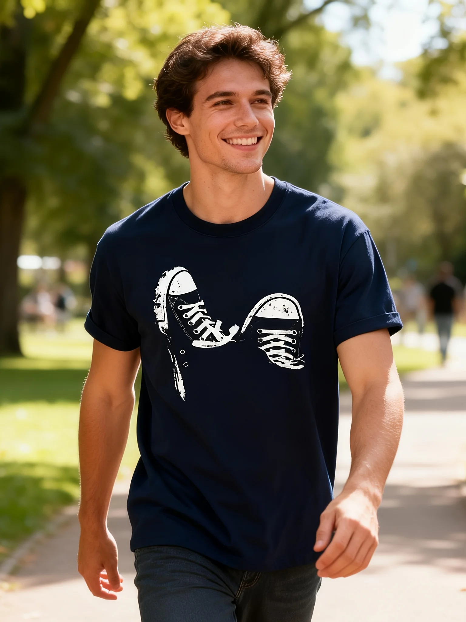 Men' 100% Cotton Sneaker Print T-Shirt - Casual Short Sleeve Round Neck Tee with Sneaker Graphics, Breathable & Durable Fabric, Regular Fit for Year-Round Wear, Machine Washable for Care - Versatile Casual Attire for Men