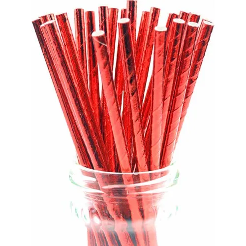 Party Red Glossy Paper Straws 20 cm 25 Pcs