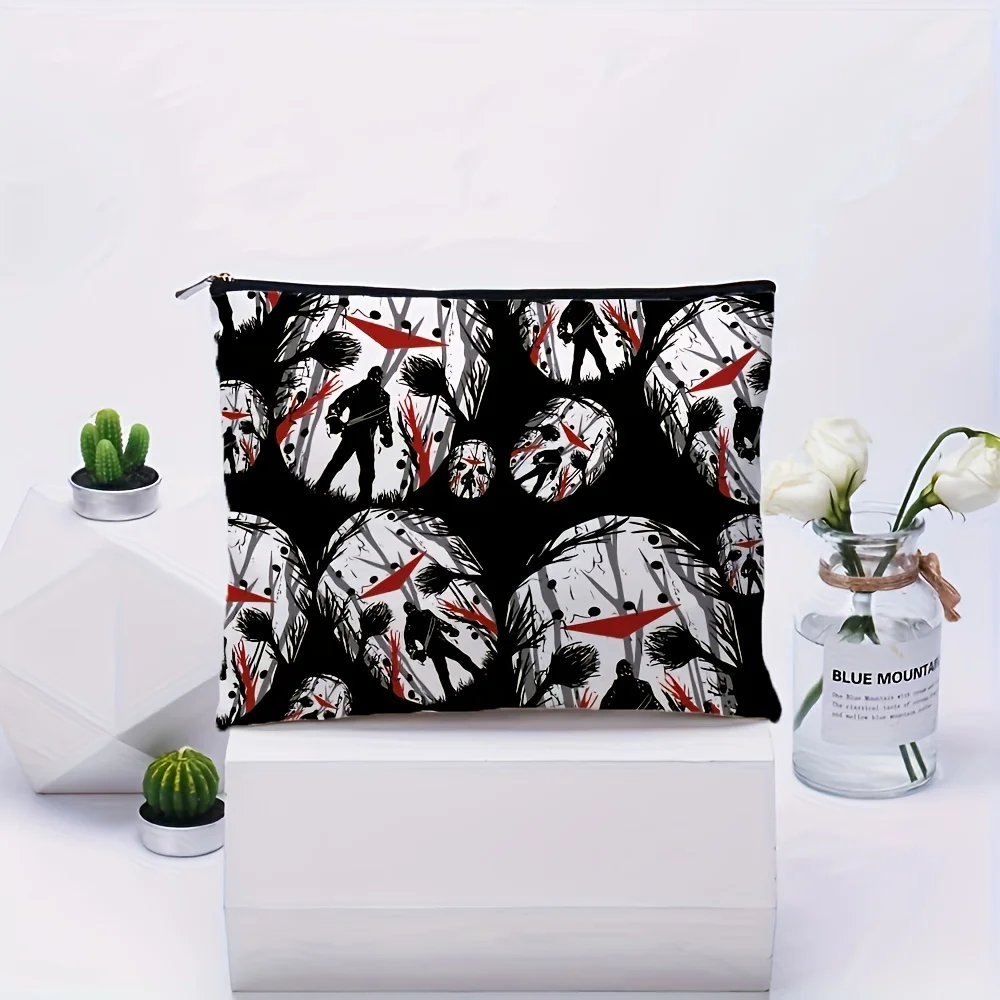 Una bolsa de maquillaje para máscaras de miedo de Halloween: bolsa multifuncional con cremallera, bolsa de almacenamiento de joyas, pequeña bolsa de almacenamiento con cremallera de viaje perfecta.