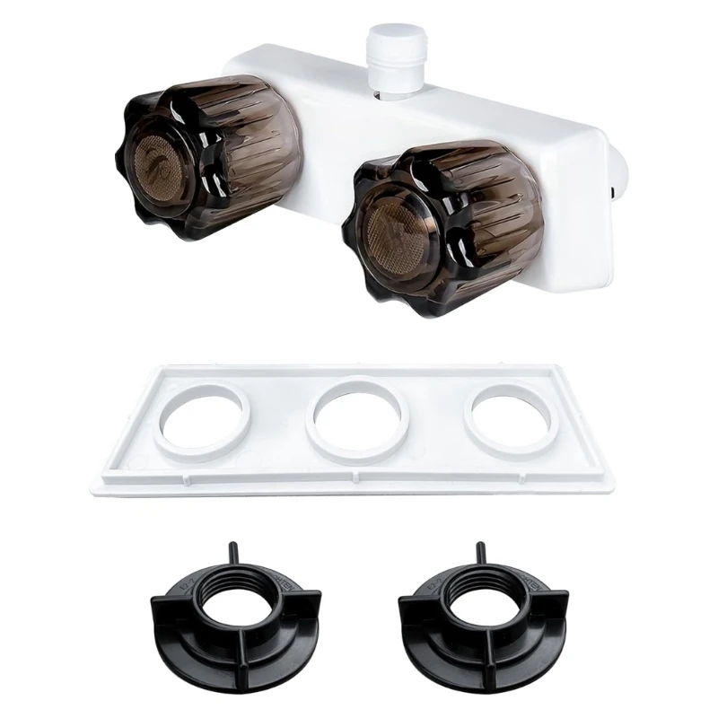 Y4UA Motorhome Shower Head Faucet Replacement Double Handle Control 2.4 GPM Quick Connection Fitting ABS Material Indoor