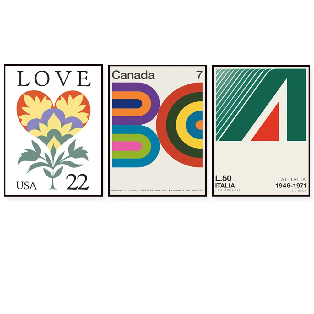 Símbolo da Paz Pomba da Esperança em Cores Pastel Verde, Selo do Canadá 1971 Colúmbia Britânica, Selo Floral Folclórico dos EUA, Pôster do Selo Alitalia