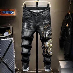 Jeans Hip Hop Cropped Fjwith Print pour hommes, pantalons de cow-boy masculins, streetwear des années 90, esthétique surdimensionnée, noir, nouveau