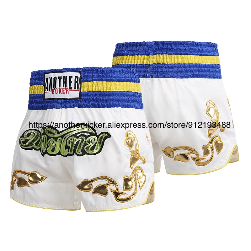 Men's Muay Thai Shorts Women Child Boxing Pants Green Grappling Martial Arts MMA Training Clothing Satin Fight Kickboxing Short