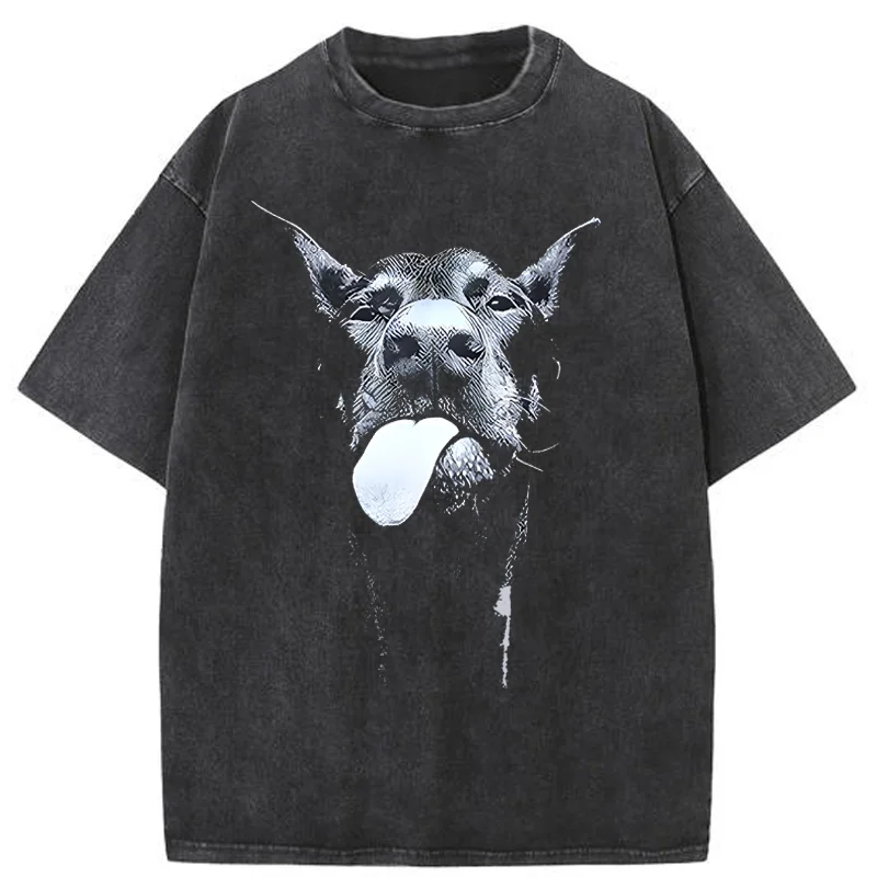 

Men Gothic Letter Dog Printed T-Shirt Hip Hop Streetwear Punk Summer Vintage Washed Oversized T Shirts Tops men clothing
