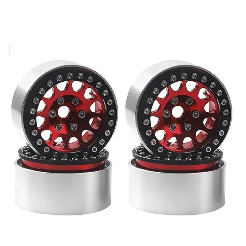 CXYU-4Pcs 1.9 Beadlock Wheel Hub Rim for 1/10 RC Traxxas TRX4 SCX10 Red