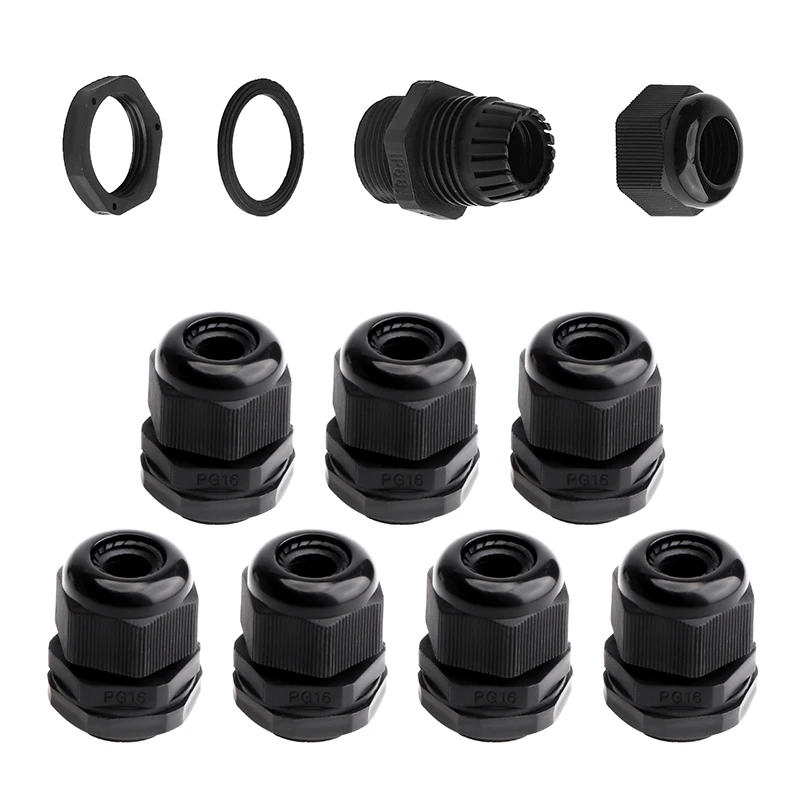 ELECTRAPICK 25pcs Waterproof Cable Gland Nylon Joints Plastic Black Cable Glands Connector PG7 PG9 PG11 PG13.5 PG16