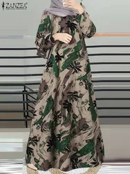 2024 ZANZEA Vintage Elegante Frauen Langarm Muslimischen Dubai Kleid Islamische Kleidung Floral Gedruckt Türkei Abaya Hijab Sommerkleid