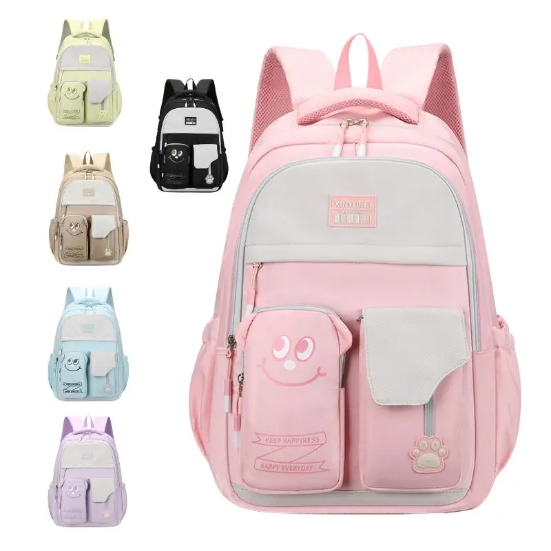 Mochila cor-bloqueio para crianças e estudantes adolescentes, mochila escolar impermeável com design dos desenhos animados, para estudantes do ensino médio