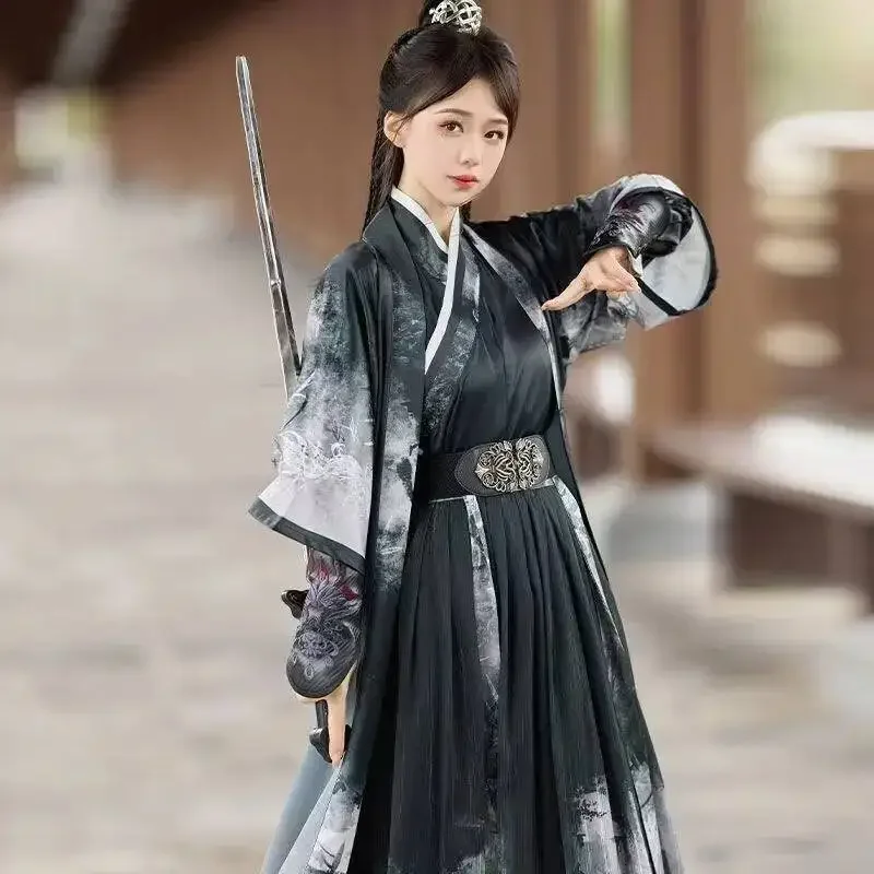 yesOriginal Song Dynasty Hanfu Men Women Traditional Water Ink Painting Gradient Suit Halloween Martial Cosplay Clothing Printin view 4