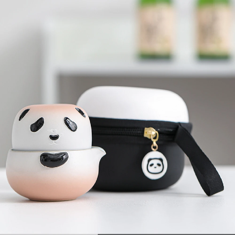 KuaiKe Cup Cute Panda One Pot One Cup Single Person Outdoor Portable Travel Tea Set Gift Tea Cup Set