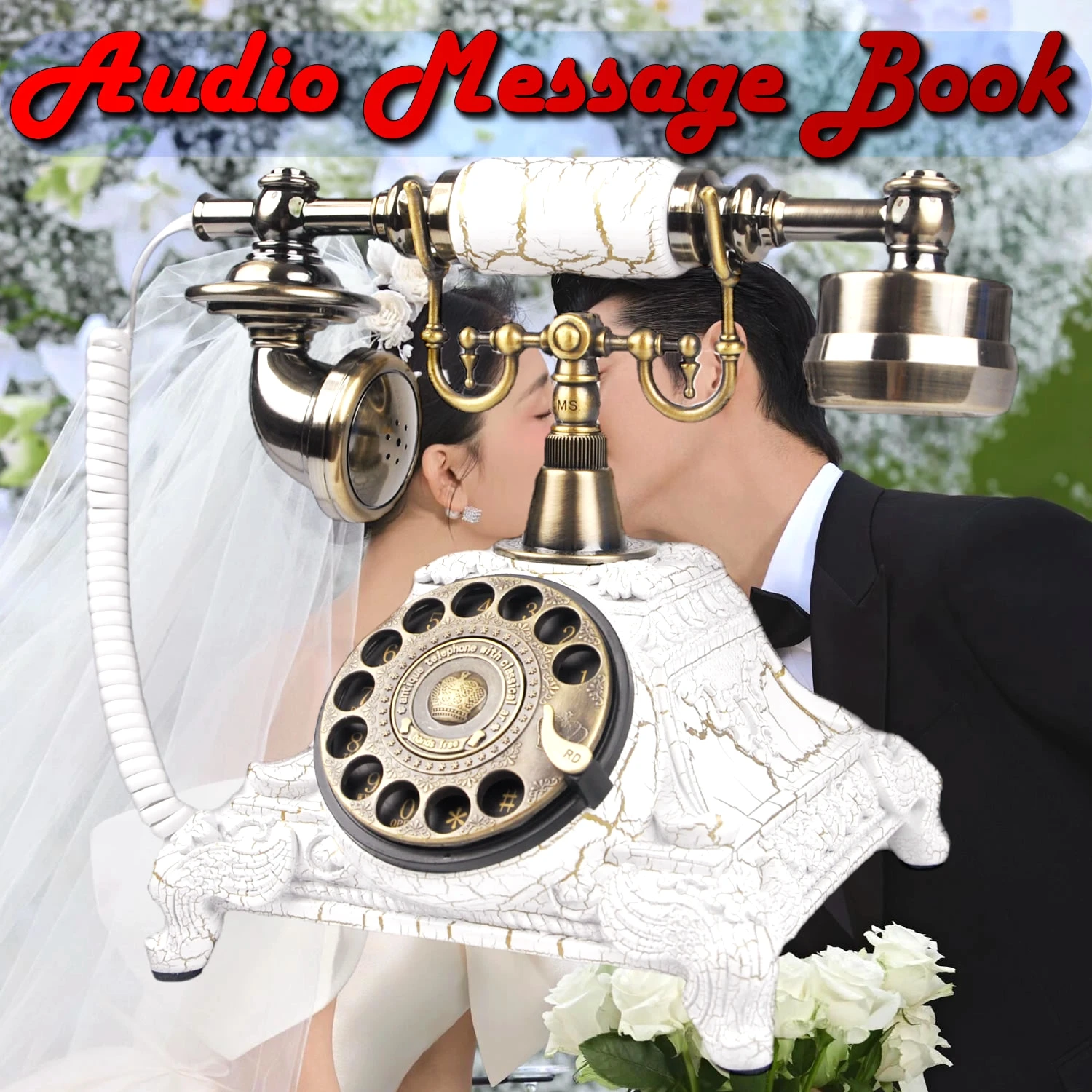 Retro audio message book phone rotating wedding voice guestbook phone banquet blessing recording sign-in audio phone message