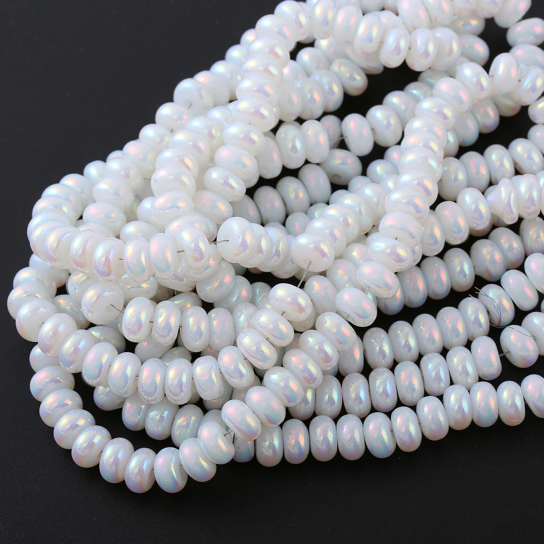 76pcs Wheel Beads 5x8mm Hand String Glass Buddha Beads Smooth Flat Round Beads Crystal Abacus Beads  Jewelry Accessories