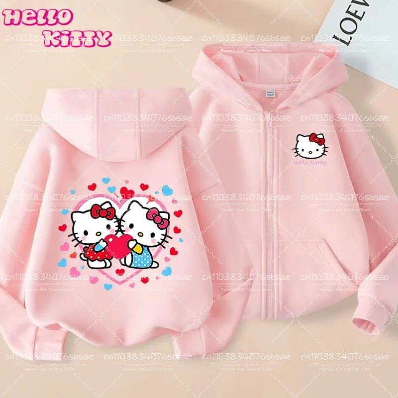 الخريف سانريو Kawaii الأطفال زمم هوديي الوردي عارضة البلوز معطف الفتيات 3-12 سنة مريحة الاطفال الملابس أعلى #4