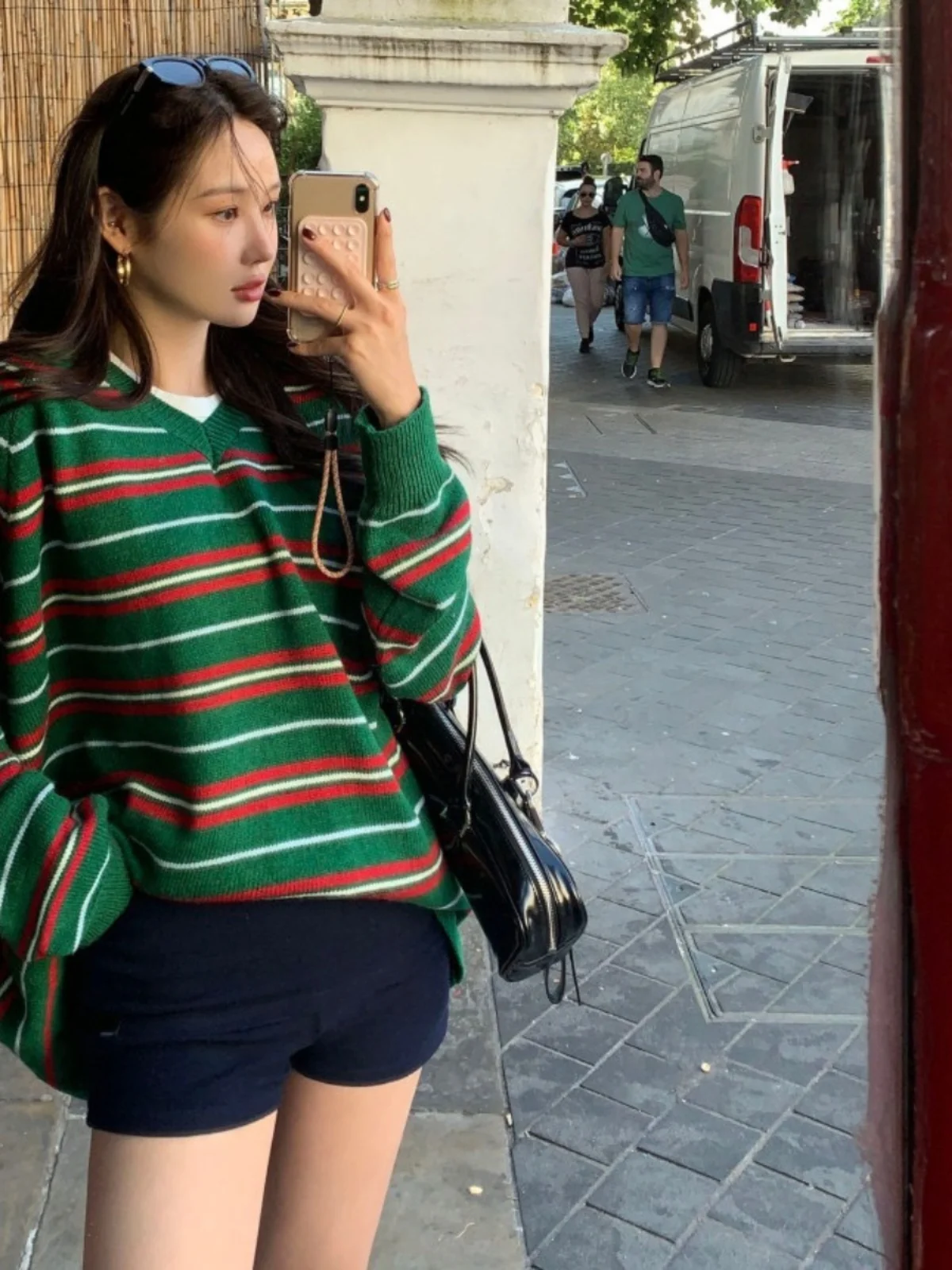 

Loose Women's Sweater Chic Autumn New Vintage Stripes V-ne Long Sve Knitted Top Layering Outerwear irt Commute Sle