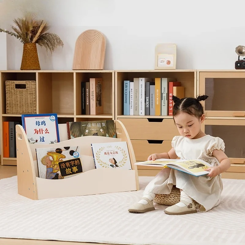 

‌ Детская книжная полка Монтессори для хранения на полу, книжная витрина из натурального дерева для детей, уголок для чтения, книжный шкаф-органайзер для детской комнаты
