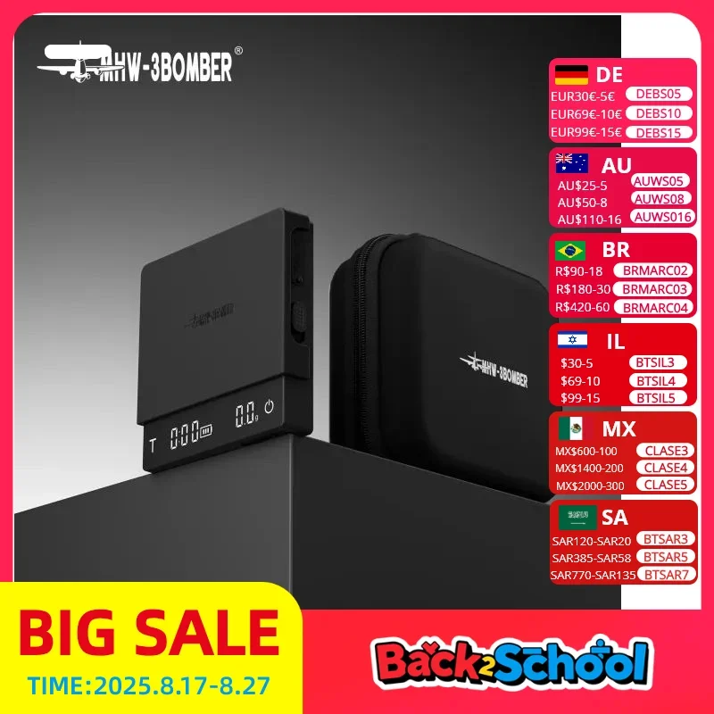 

Мини-весы для кофе MHW-3BOMBER с автоматическим временем, 2 кг/0,1 г, кухонные весы для эспрессо и наливания кофе с режимом помощи при заваривании