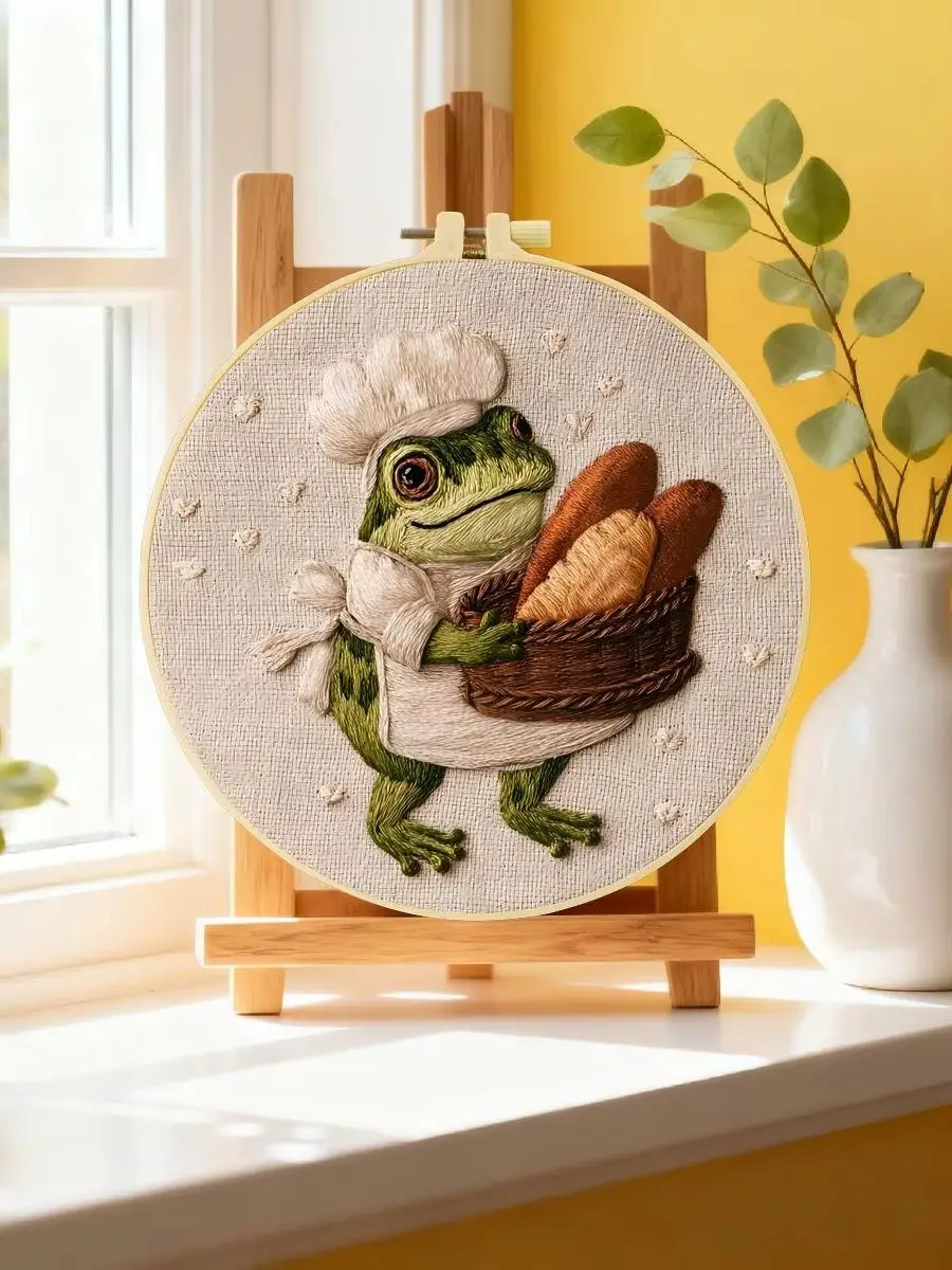 1 Stück 20X20CM/15X15CM 7,87/6,3 Zoll Frosch-Stickerei-Starter-Kit DIY-Kit DIY-Stickerei-Set Handarbeiten Heimdekoration Malerei – Detail 6