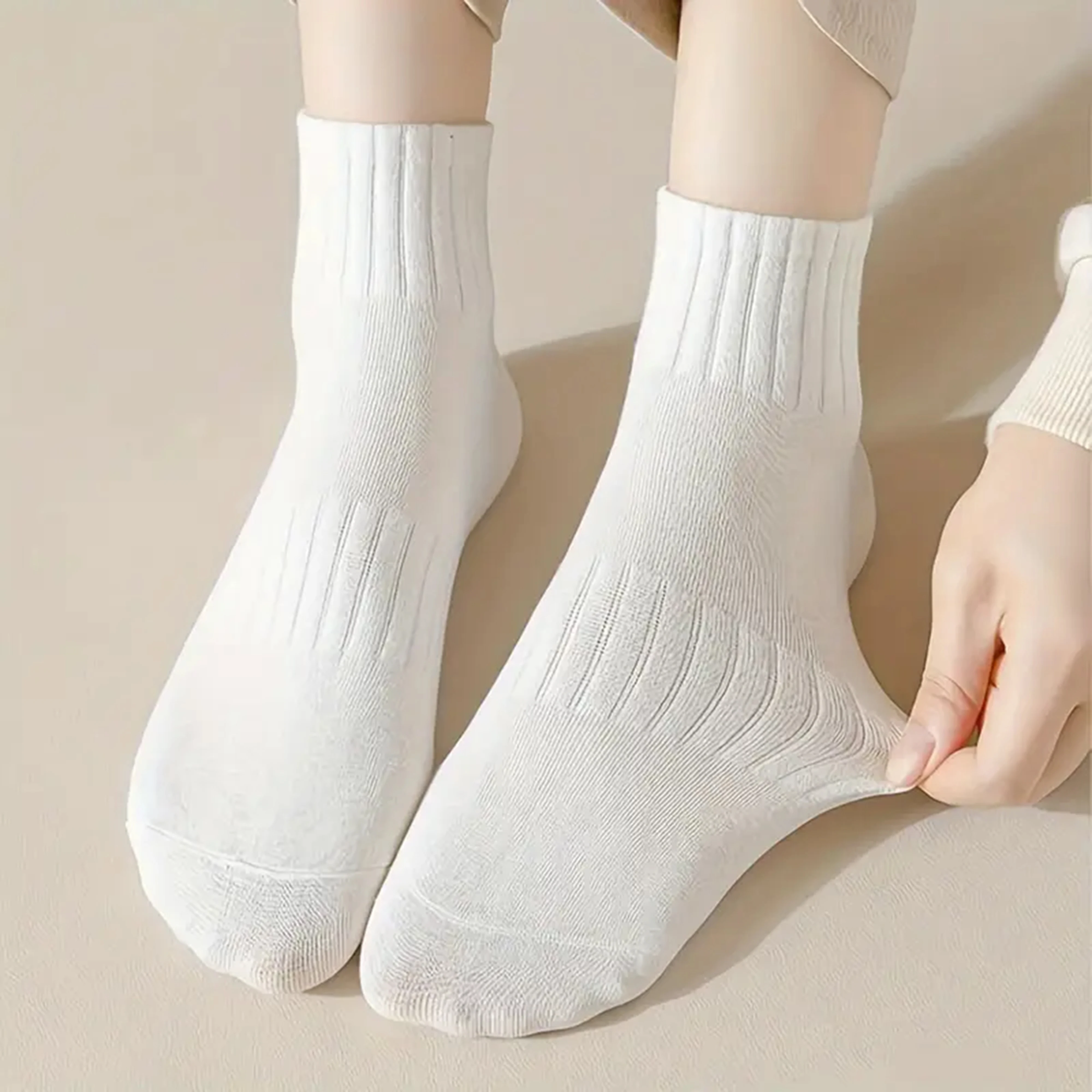 

5-парные дышащие носки до середины икры, влагоотводящие носки для отдыха, унисекс, средняя трубка, однотонная трикотажная ткань, повседневные деловые спортивные носки