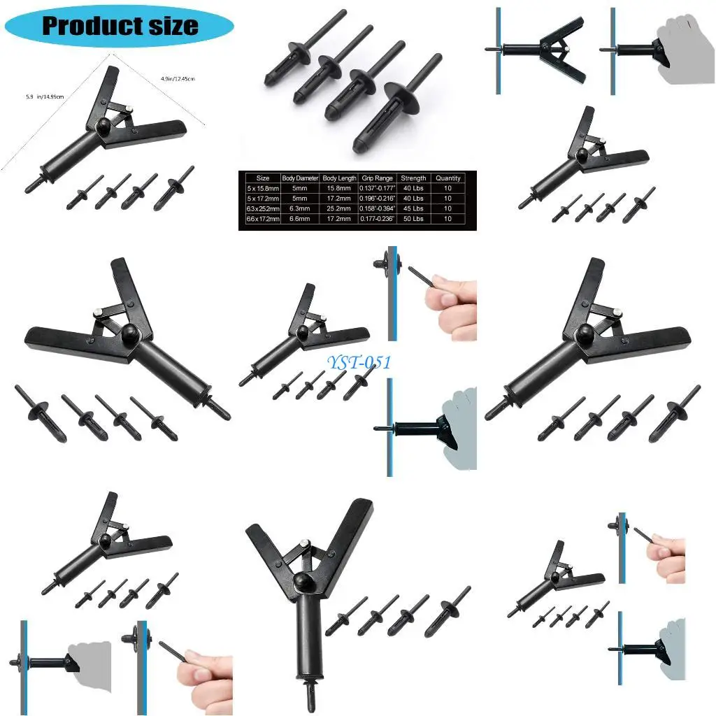 rebitador plástico profissional e15a com 41 componentes, tecnologia montagem rápida, ampla compatibilidade, construção