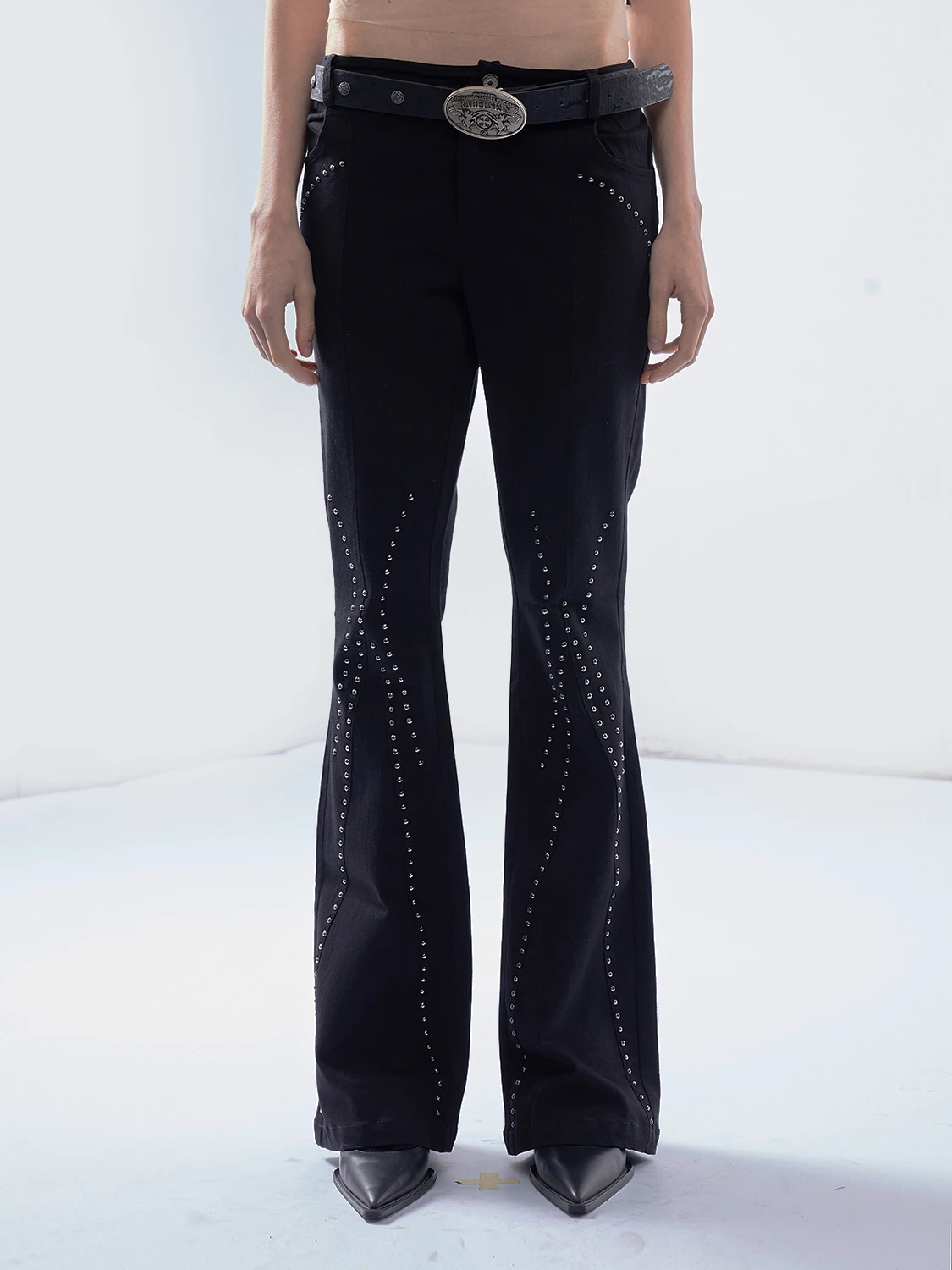 

Джинсы Emoha Punk Sle с высокой талией и расклешенными штанинами, женские модные джинсы в стиле рок-музыки, украшенные стразами, облегающие джинсы