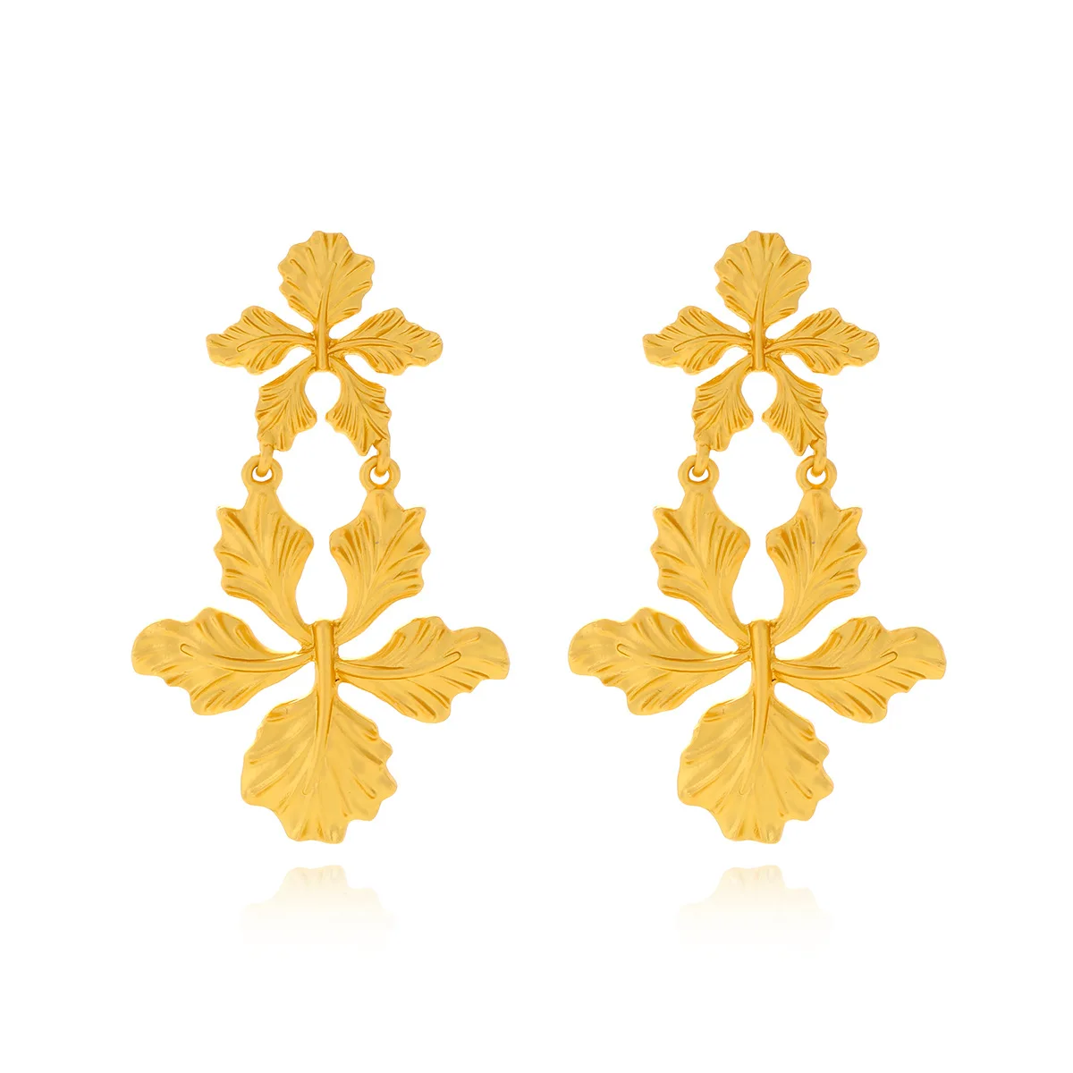 Exaggerated new light luxury hollow dumb gold laminated flower earrings creative design sense alloy flower earrings
