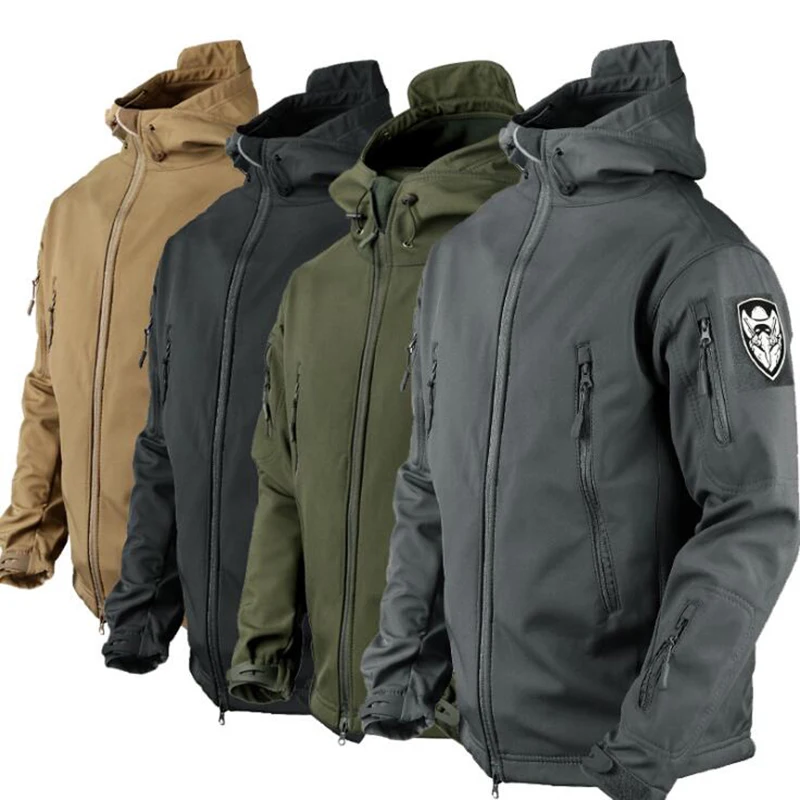 Chaquetas militares para exteriores para hombre, piel de tiburón, carcasa suave, cortavientos táctico impermeable, chaqueta de combate del ejército, abrigos Bomber con capucha para hombre