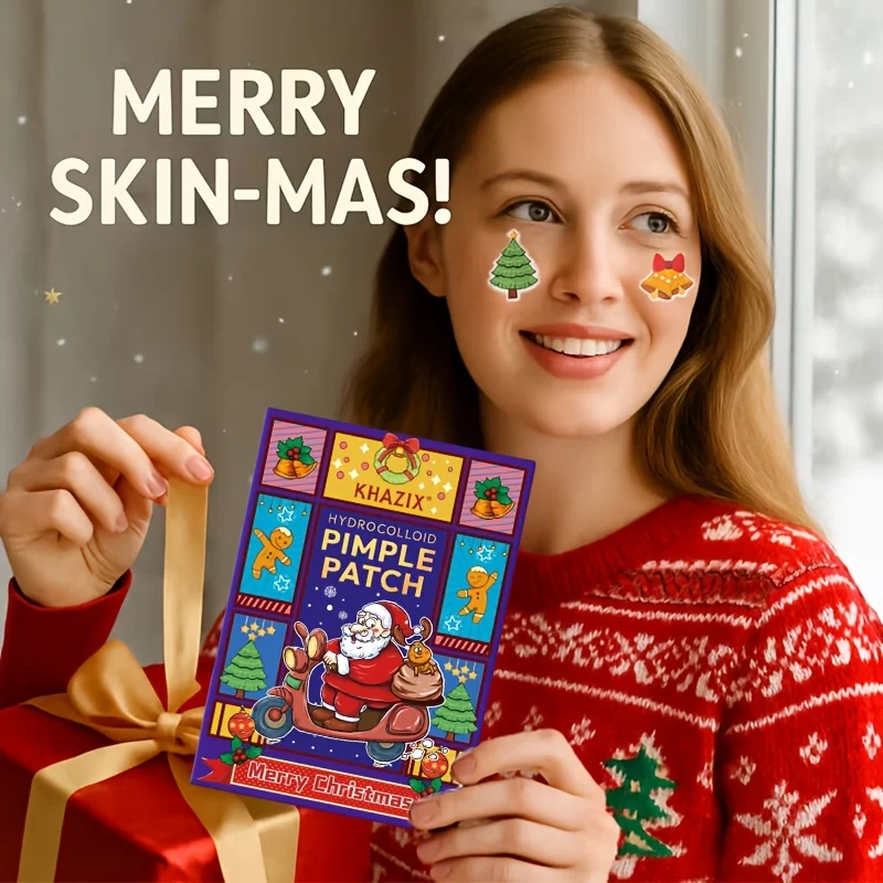 96 قطعة من رقعة حب الشباب ذات الغروانية المائية لعيد الميلاد، يخفف عيوب حب الشباب، وتميز التصميم اللطيف والالتصاق اللطيف