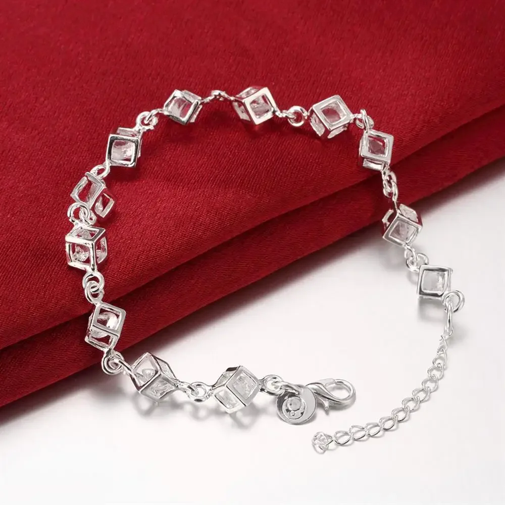 Fashion 925 Sterling Silver Bracelet for woman Shining crystal lattice chain fine Luxury jewelry Wedding party beautiful gift