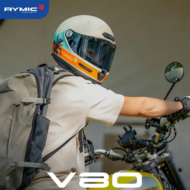 RYMIC V80 Laser Motorcycle Helmet DOT ECE Certification Retro Full Face Off Road Helmet Cascos Para Motos Capacete Casco Moto