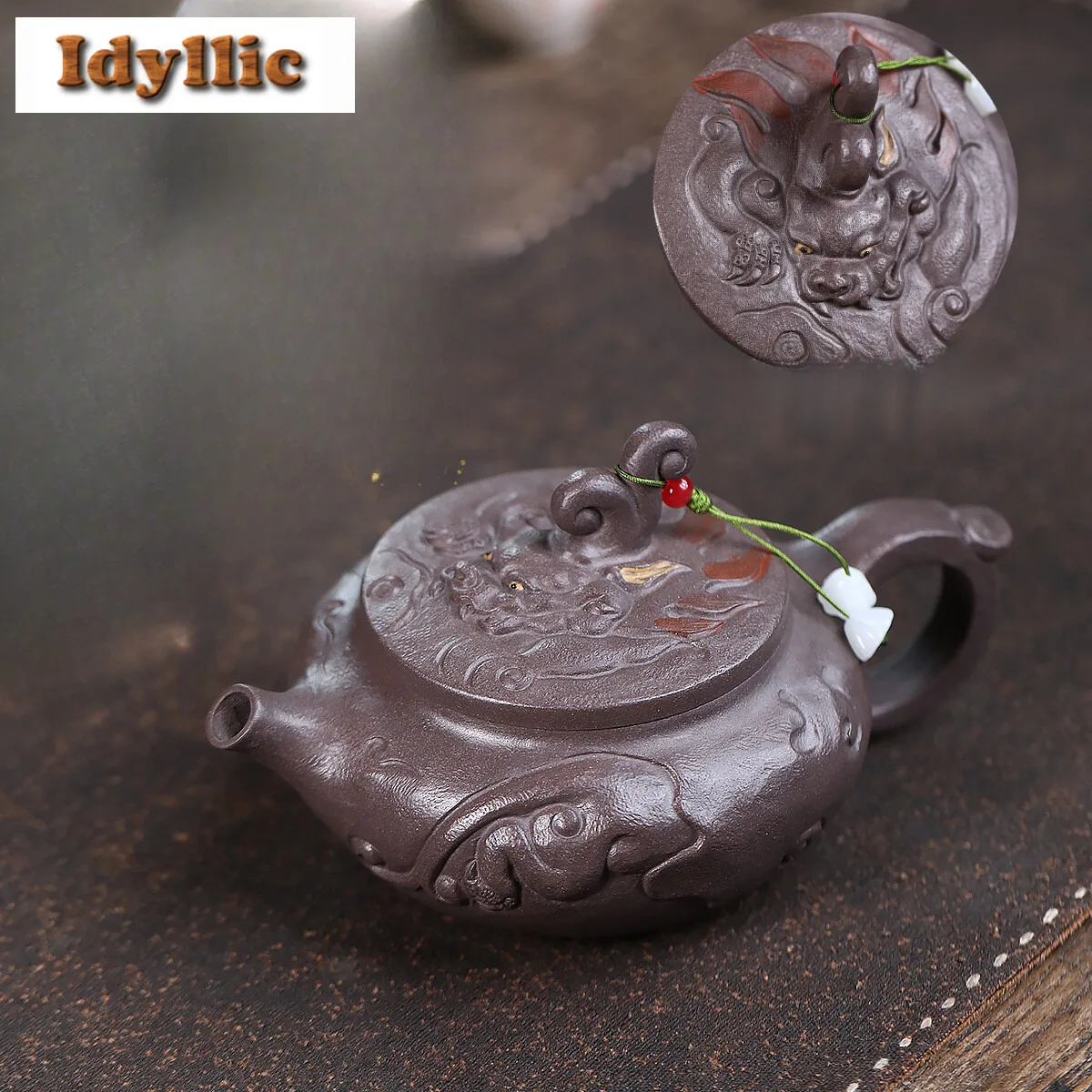 

300ml Elegant Yixing Purple Clay Teapots Handmade Auspicious Beast Weekly Count Pot Raw Ore Azure Mud Kettle Zisha Tea Set Craft