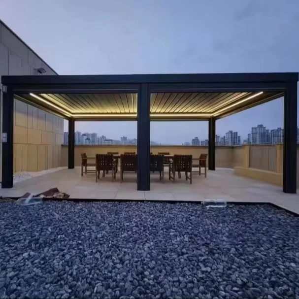 

Роскошная современная моторизованная алюминиевая беседка с водонепроницаемой жалюзи с силовым покрытием для сада, уличная металлическая беседка