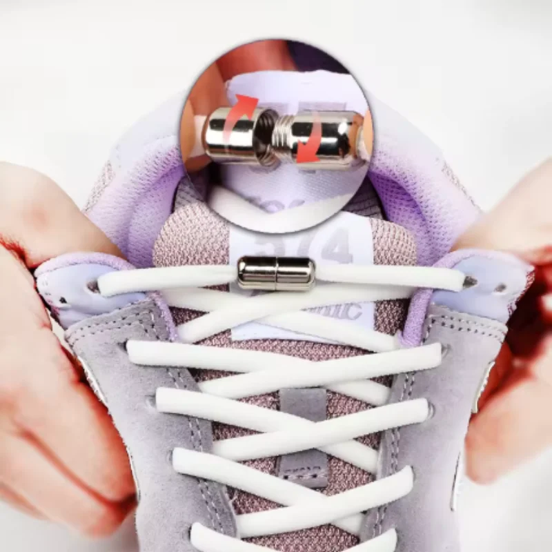 Afbeelding 5: Elastische Veters Sluitingen Metalen Capsule Lock Gespen Tip Uiteinden Geen Stropdas Schoenveters Tieless Elastische Luie Schoenveter Accessries