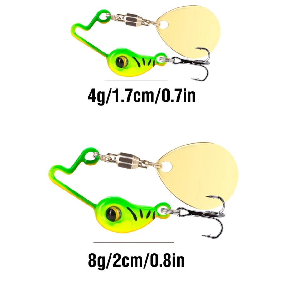 6er-Set 4g 8g rotierende Metall-Vib-Löffelköder mit 3D-Augen, sinkender Jigkopf, Spinner-Balancer, Hartköder mit Drillingshaken – Detail 5