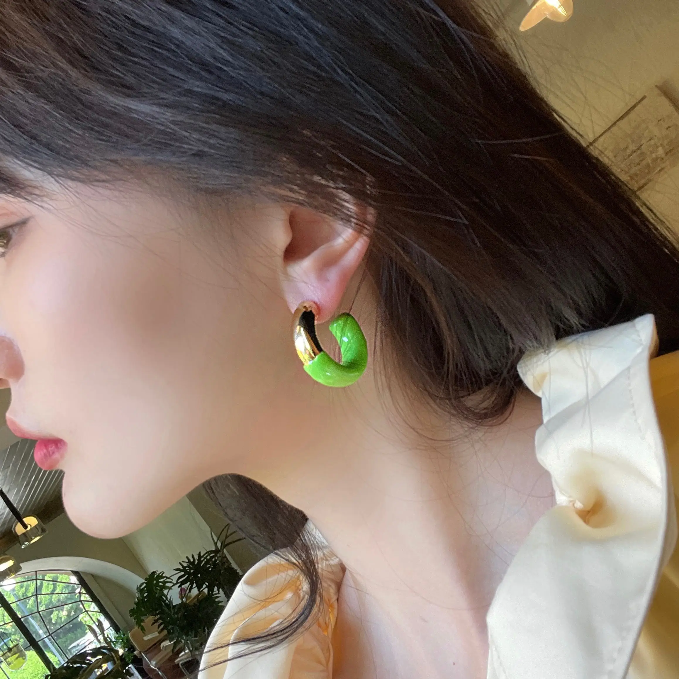 Brass With 18k Gold Colorful CC Drop Earrings Women Jewelry Party T Show Gown Runway rare Top Korean Japan Trendy INS