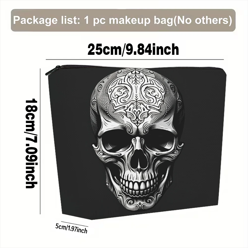 Skull With Ornate Design Pattern Makeup Bags for Girls Cosmetic Pouch Toiletry Bag Pencil Case Travel Storage