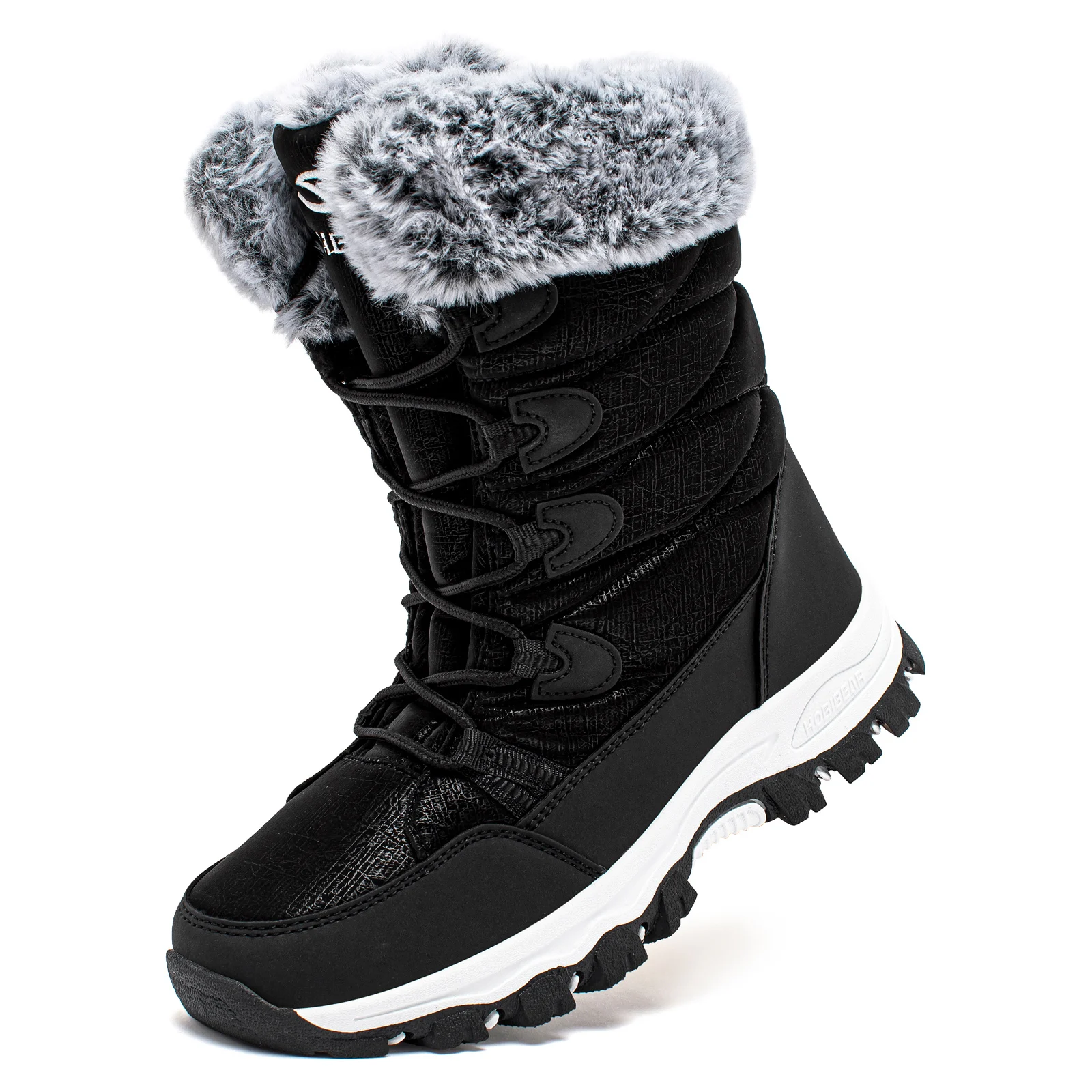 HOBIBEAR Womens Winter Snow Boots Waterproof Outdoor Warm Faux Fur Lined Shoes Non-Slip Lace-Up Boots