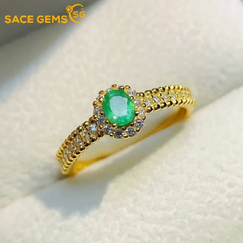 

SACE GEMS Новое поступление, тренд, стерлинговое серебро 925 пробы, изменяемого размера, 3*4 мм, кольца с натуральным изумрудом для женщин, ювелирные изделия для коктейльной вечеринки