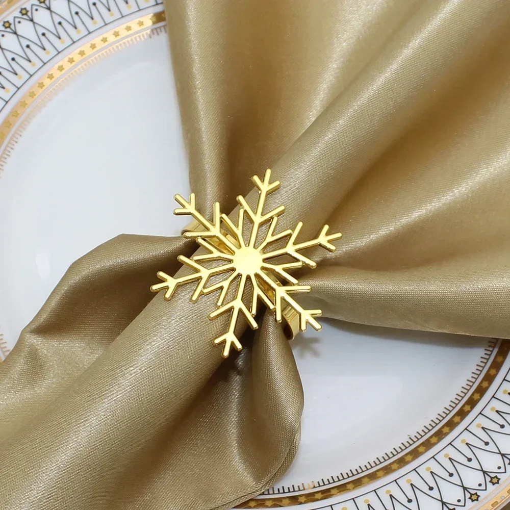 6Pc Christmas Snowflake Napkin Rings Set Metal Napkin Holders for Table Decoration Xmas Dinner Party Wedding Table Setting Decor