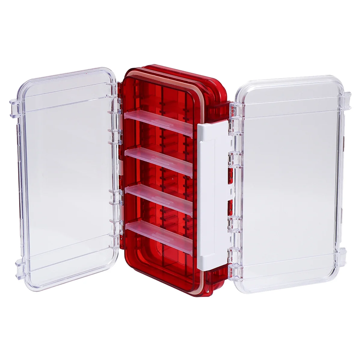 

Waterproof Double-Layer Fishing Lure Box Red Adjustable Outdoor Bait Storage Hook Organizer Portable Handle Impact Resistant
