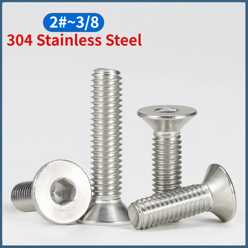 2#-56 4#-40 6#-32 8#-32 10#-24 1/4-20 5/16-18 3/8-16 304 Stainless Steel Hexagon Socket Head Flat Countersunk Allen Bolt Screw