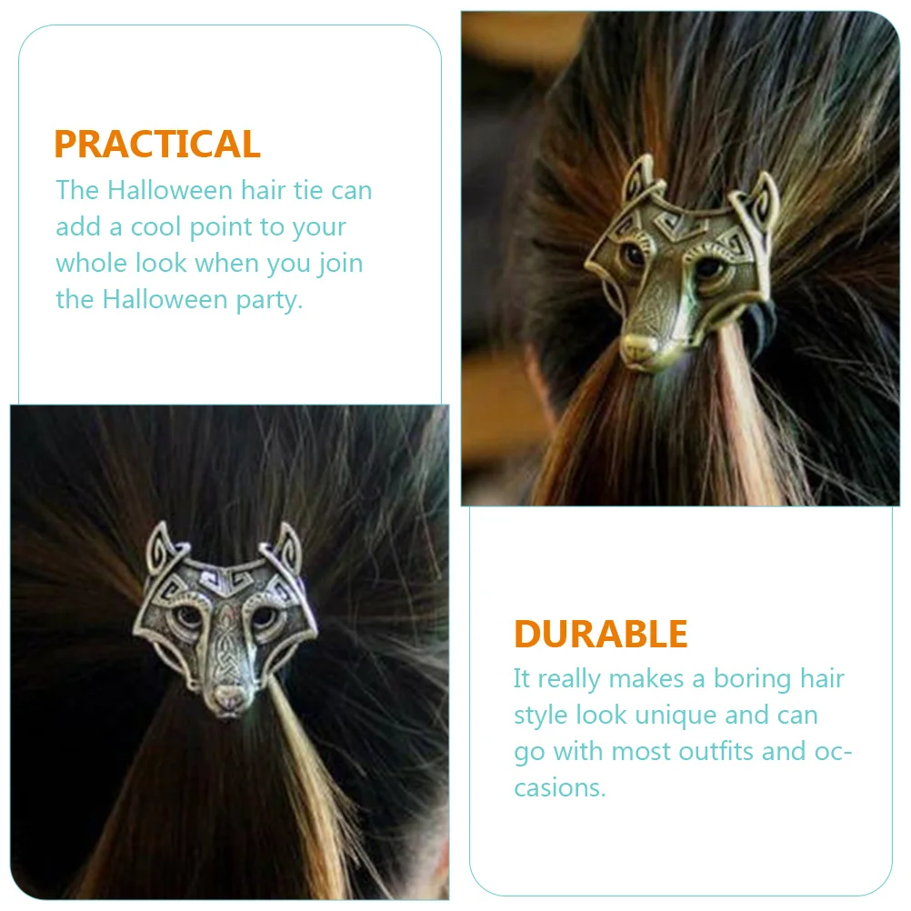 

3 Pcs Skull Hair Ties Halloween Costume Gothic Accessories Vintage Viking Symbol Headbands Silver Copper Red