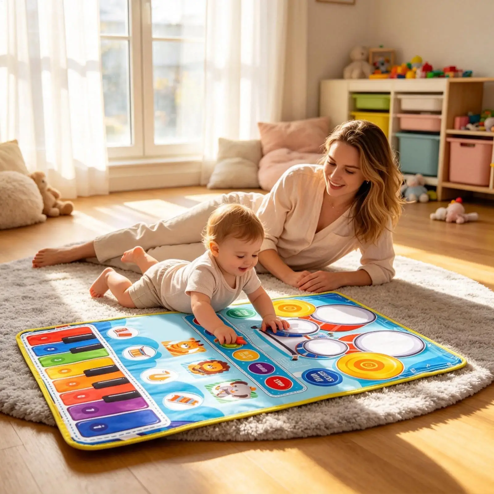Piano Mat For Kids Sensory Educational Multi-Functional Musical Drum Pad Music Play Mat For Stroller Nursery Crib Carseat