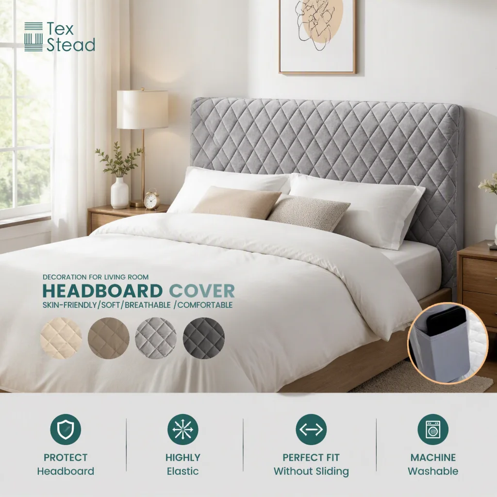 Stretch Full Wrap Velvet Headboard Protector, Diamond Grid Thick Knitted Bedhead Cover, Dustproof Furniture Shield for Bedroom