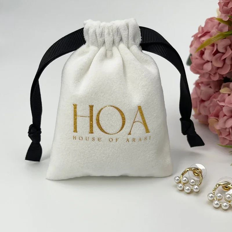 20pcs white Custom Logo Drawstring Bag Soft Velvet Jewelry Packaging Bags for Jewelry Storage Small Pouch Favor Gift Bag