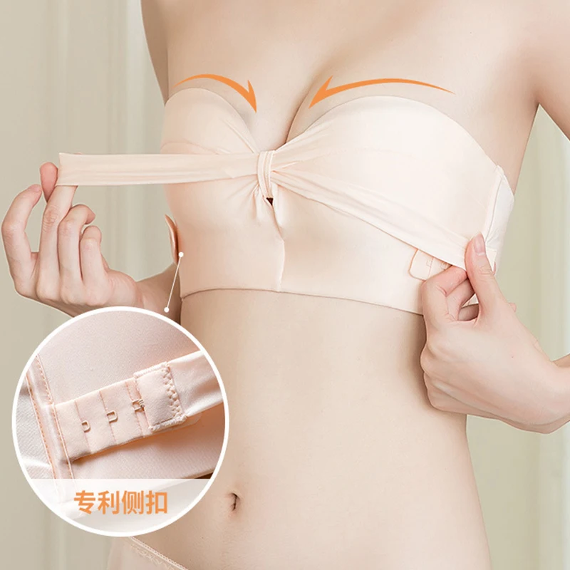 2022 Women Bras Strapless Push Up Gathered Underwear Ladies Elegant Shinny Lingerie Non-Slip Bralette Wedding Underwear Thin